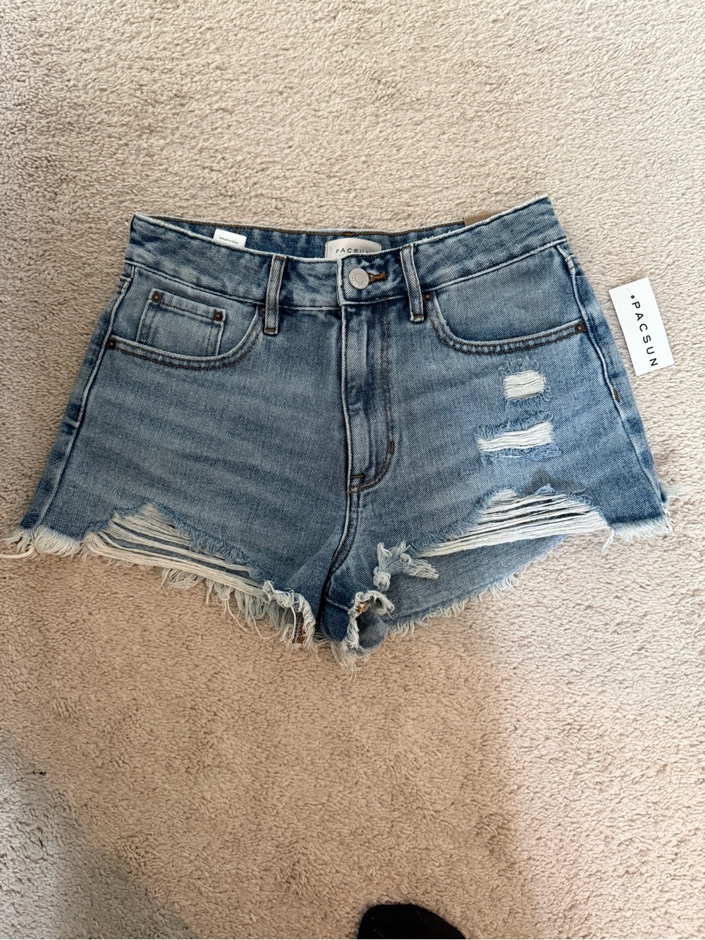 PacSun Distressed Light Blue High-Rise Denim Shorts